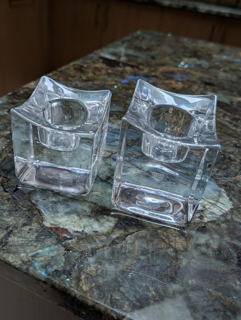 set of 2 ORREFORS SWEDEN crystal polaris candle holders